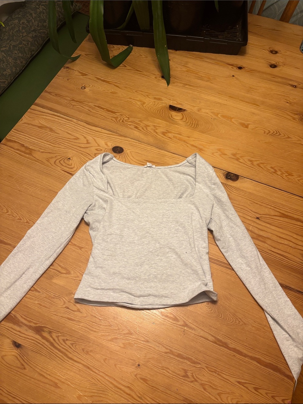 Garage Light Gray Long Sleeve Square Neck Top